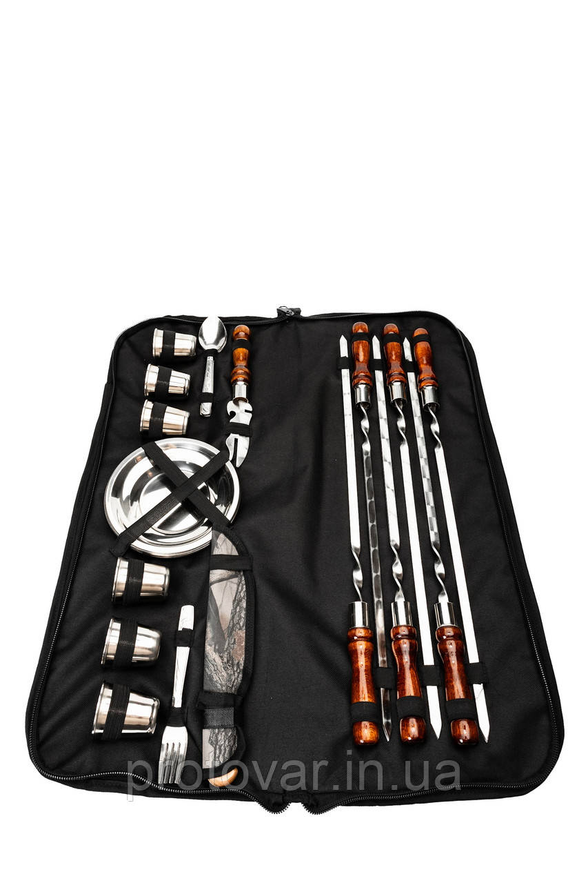 Набір шампурів у сумці Enot-3 Brown з посудом на 6 персон