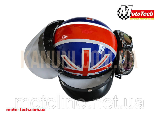 Шолом X8 Британія глянсовий (відкритий + окуляри), фото 1