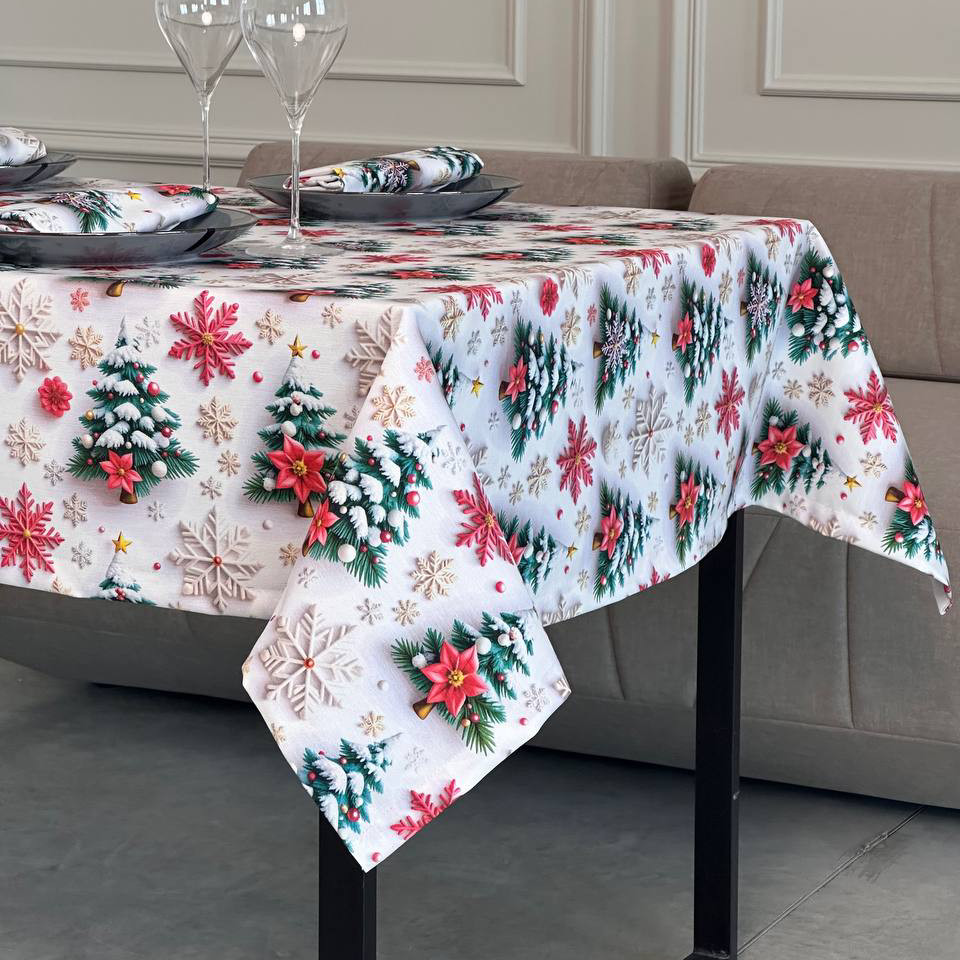 Скатертина водовідштовхувальна новорічна, Турецька, WATER PROFF (Під замовлення, або стандартний розмір), фото 1