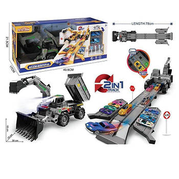 Трек (2 металопластикові машинки, спецтехніка, рухливий ківш, звуки, мелодія, підсвічування) 660 S-98 Штрихкод = 64294