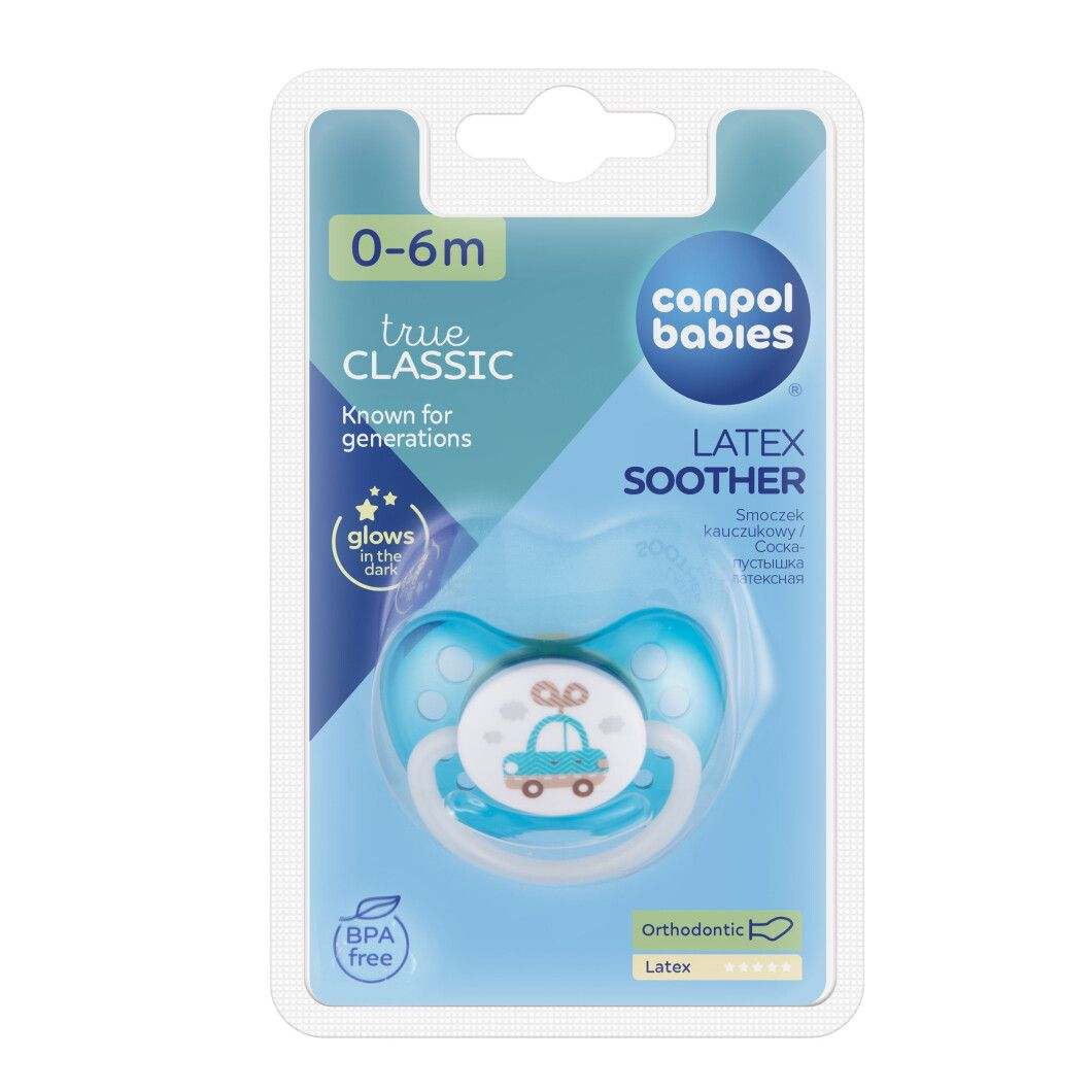 Пустушка Canpol babies латексна анатомічна 0-6 міс Toys (світиться в темряві), блакитна 23/259, фото 1