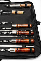 Набір шампурів Enot-2 Brown у сумці з дубовими ручками та сіткою для риби - подарунковий набір для пікніка і риболовлі, фото 4