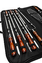 Набір шампурів Enot-2 Brown у сумці з дубовими ручками та сіткою для риби - подарунковий набір для пікніка і риболовлі, фото 2