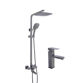 Набір душова система та змішувач на умивальник із нержавіючої сталі Kroner Kubus PVD06310 графіт