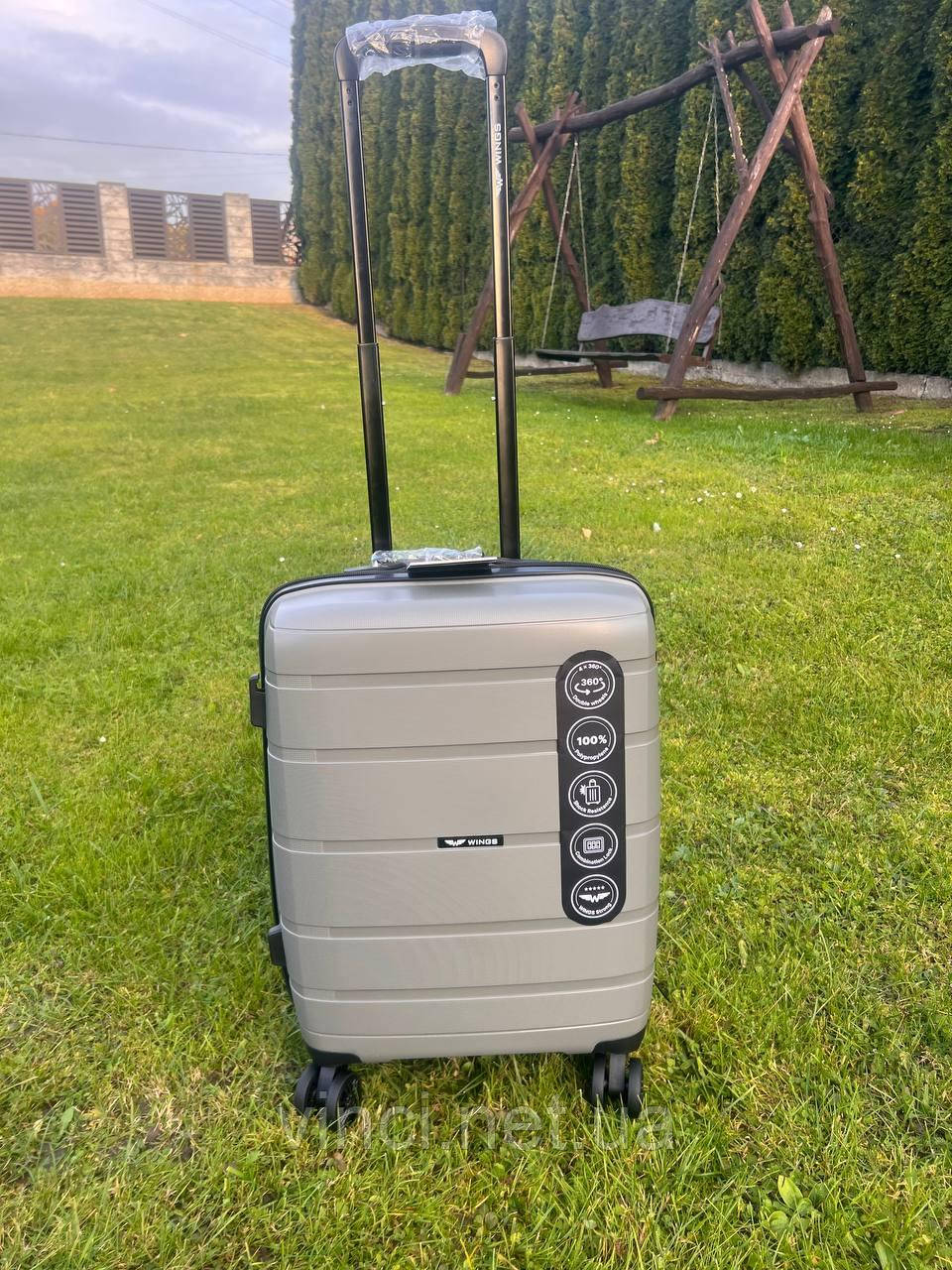 Валіза дорожня МАЛА (ручна поклажа) 55x39x21см 38л на 4х подвійних колесах WINGS HWF03 S СІРА, фото 1