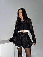 Жіночий вечірній костюм-двійка зі спідницею-шортами та укороченим піджаком