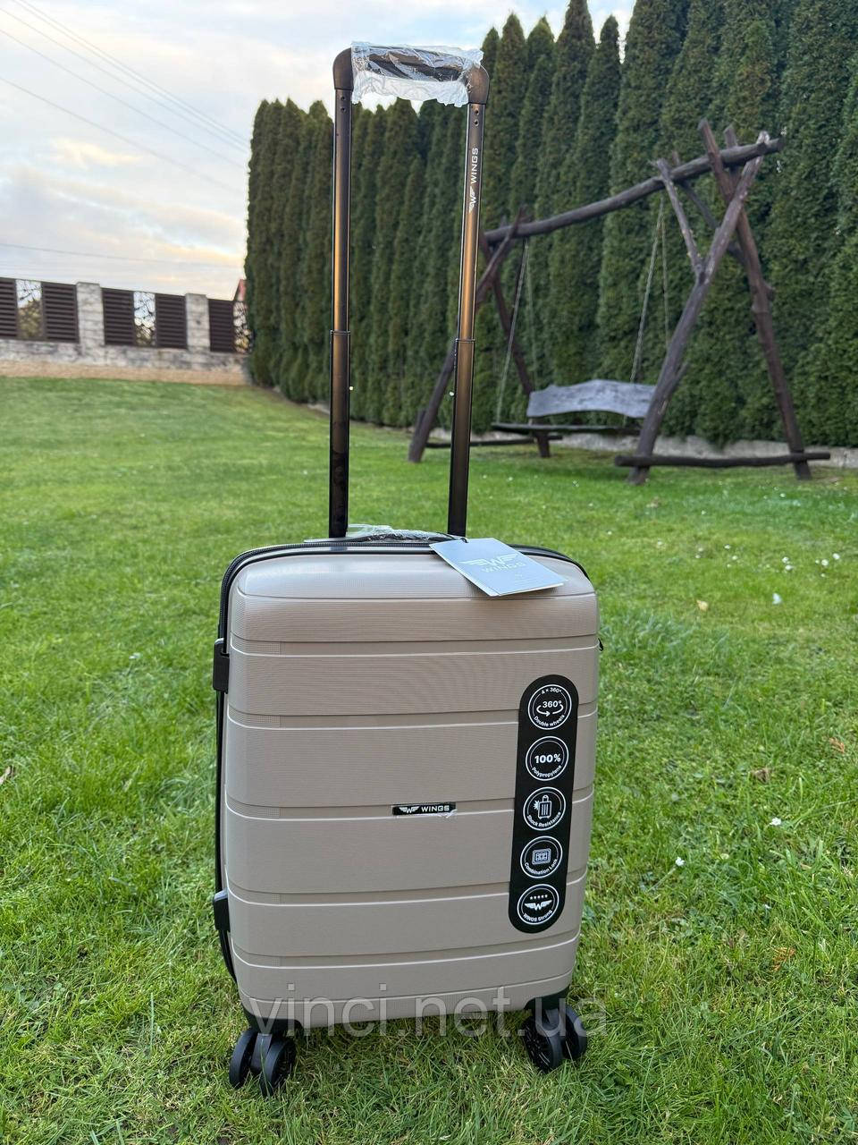 Валіза дорожня МАЛА (ручна поклажа) 55x39x21см 38л на 4х подвійних колесах WINGS HWF03 S ШАМПАНЬ, фото 1