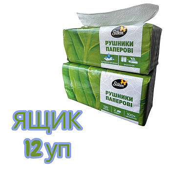 Рушники паперові V склад 2 шар целюл з ламін 130л SILKEN ЯЩИК 12уп
