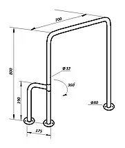 Поручень для інвалідів в туалет П-подібний з поворотною ніжкою 360°, нержавіюча сталь (Ø 32- 800х700 мм), PSU-05, фото 5