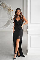 Жіноче вечірнє приталене плаття максі зі вставками з блискучого мережива