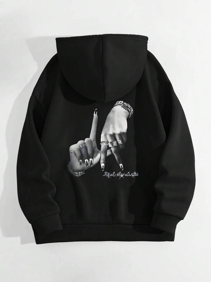 Жіноче тепле худі з принтом на спині та капюшоном вільного фасону (р. 42-46) 2043456, фото 1