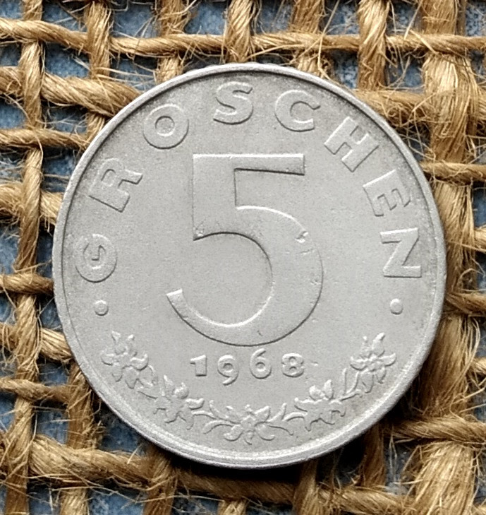 5 грошей 1968 року. Австрiя, фото 1