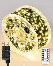 Гірлянда Крапля Роси нитка 200м 2000LED, з пультом від мережі, зелений дріт, жовтий