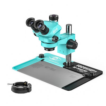 Мікроскоп RF4 RF-7050TVP тринокулярний (збільшення 7x-50x/підсвічування 144 Led) блакитний, фото 1