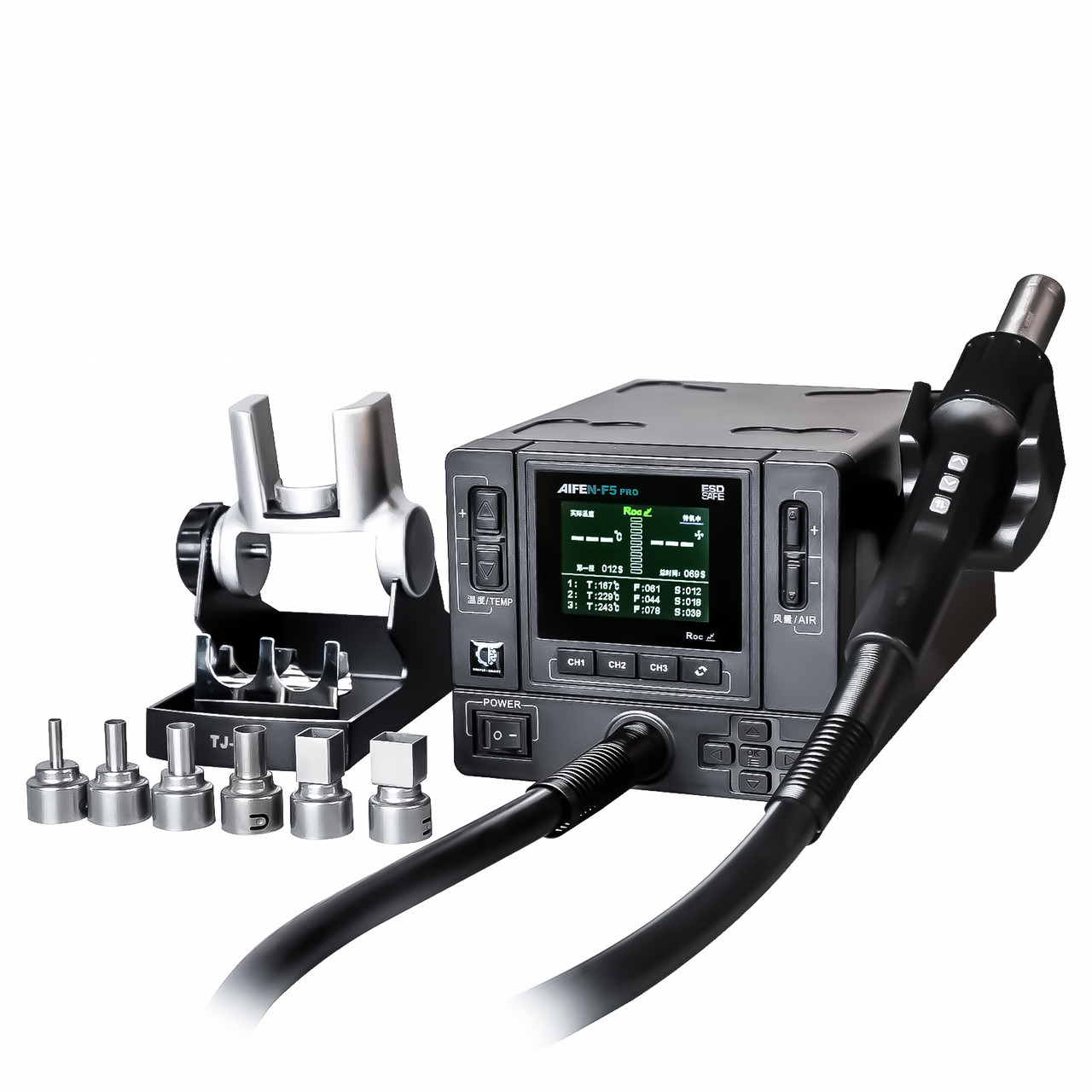 Паяльна станція AIFEN F5 Pro (1000W) турбінна (тільки фен 100-500°C, 3 канали пам'яті)