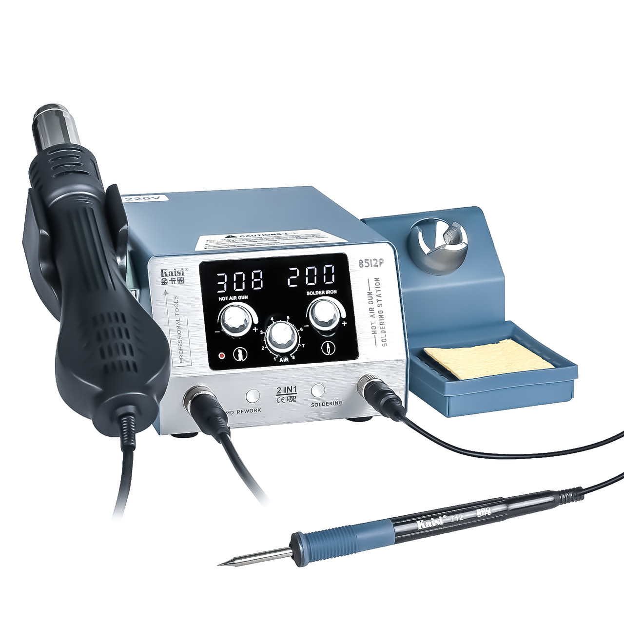 Паяльна станція KAISI 8512P (700W) турбінна (фен 100-500°С та ручка паяльника T12, 100-480°С)