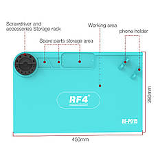 Килимок для паяння RF4 RF-PO15 (45см*28см) термостійкий силіконовий з осередками під гвинти та підставкою (блакитний), фото 3