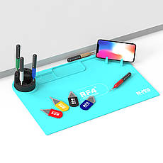 Килимок для паяння RF4 RF-PO15 (45см*28см) термостійкий силіконовий з осередками під гвинти та підставкою (блакитний), фото 4