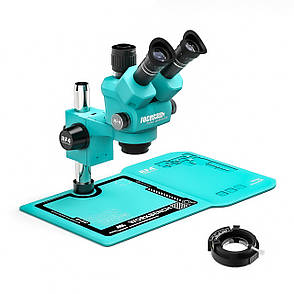 Мікроскоп RF4 RF-55PM-B52 тринокулярний (збільшення 6.5x-55x/підсвічування 144 Led) блакитний, фото 1