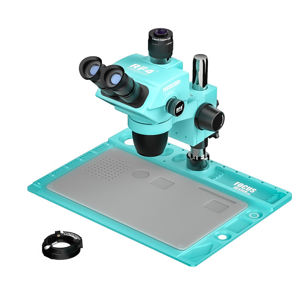 Мікроскоп RF4 RF-6565Pro тринокулярний з платформою RF-D2 (збільшення 6.5x-65x/підсвічування 144 Led) блакитний