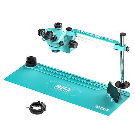 Мікроскоп RF4 RF-FX35A тринокулярний з платформою RF-PO16 та підставкою (збільшення 7x-50x/підсвічування 144 Led) блакитний, фото 1