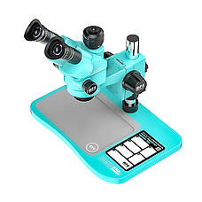 Мікроскоп RF4 RF-6558Pro тринокулярний (збільшення 6.5x-58x/підсвічування 144 Led) блакитний, фото 2