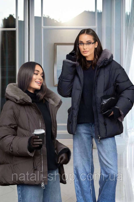 Куртка-пуховик великих розмірів з хутром Plus Size Mishele 46-56 (UKR 46/48-58), фото 1