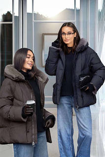 Куртка-пуховик великих розмірів з хутром Plus Size Mishele  46-56 (UKR 46/48-58)