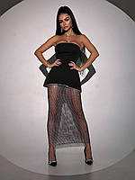 Жіночий вечірній костюм із блискучою спідницею