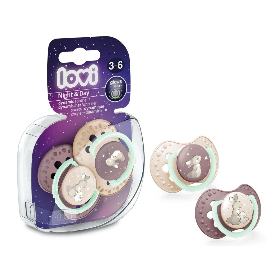 Пустушка lovi силіконова динамічна симетрична 3-6 міс Night&Day Girl (2шт), фото 1