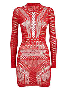 Сукня Флірт еротична облягаюча сіткою з камінчиками червоний One size