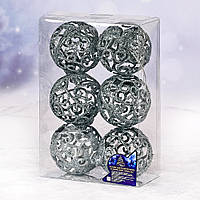 Набір куль 8см 6шт срібно- блакитні №9715-SB(36)