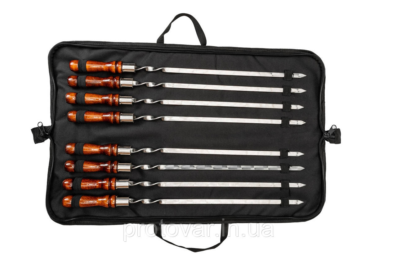 Набір шампурів Enot-5 Brown у сумці з дубовими ручками - 8 шампурів для грилю та природи