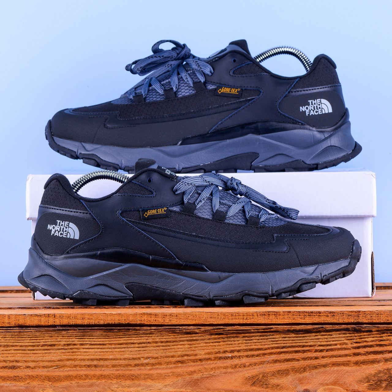 Термо Зимові The North Face Чоловічі Кросівки черевики чорні з сірими вставками, фото 1