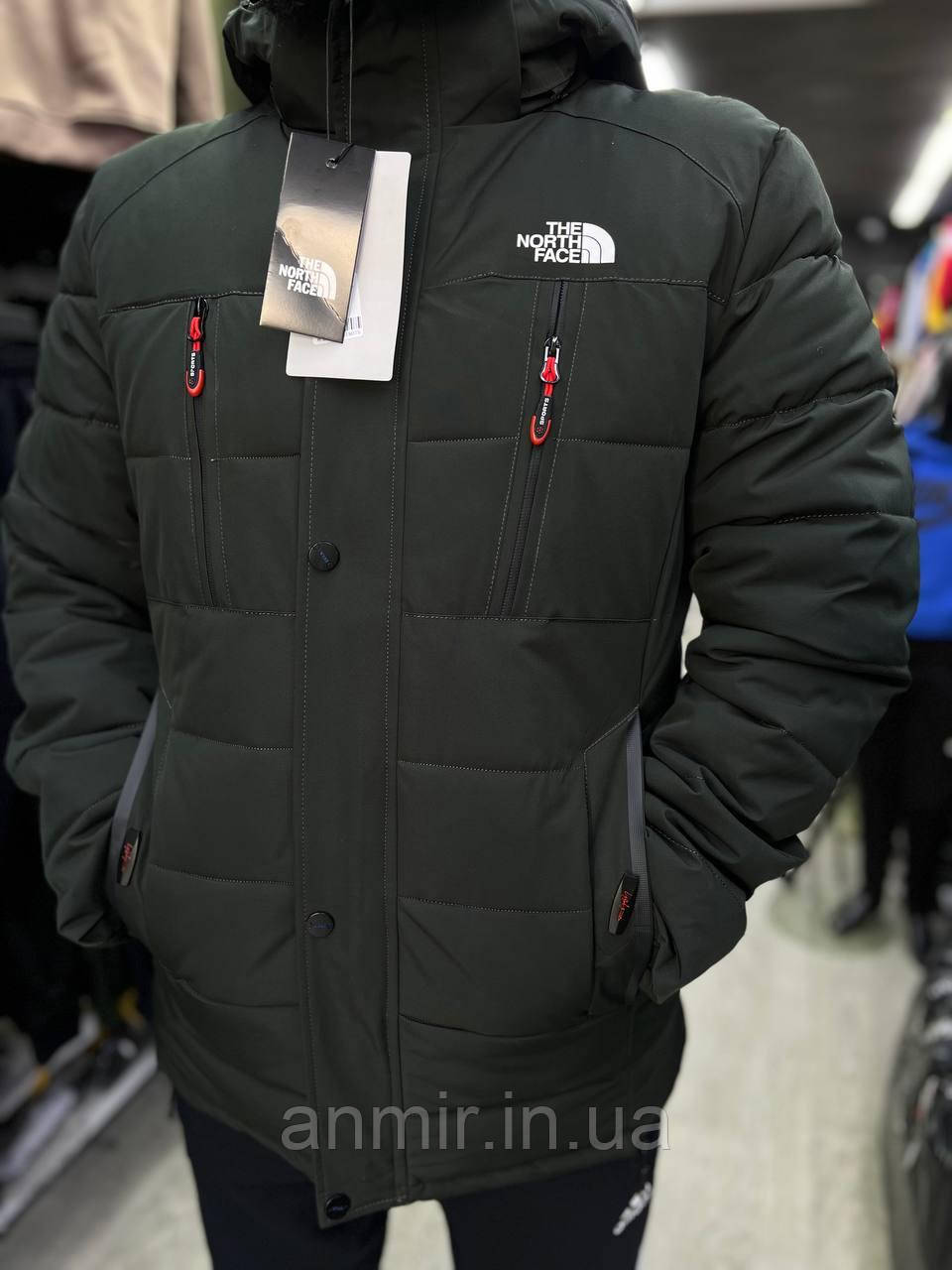 Куртка зимова чоловіча з капюшоном і кишенями TNF норма 50-58, чорного кольору