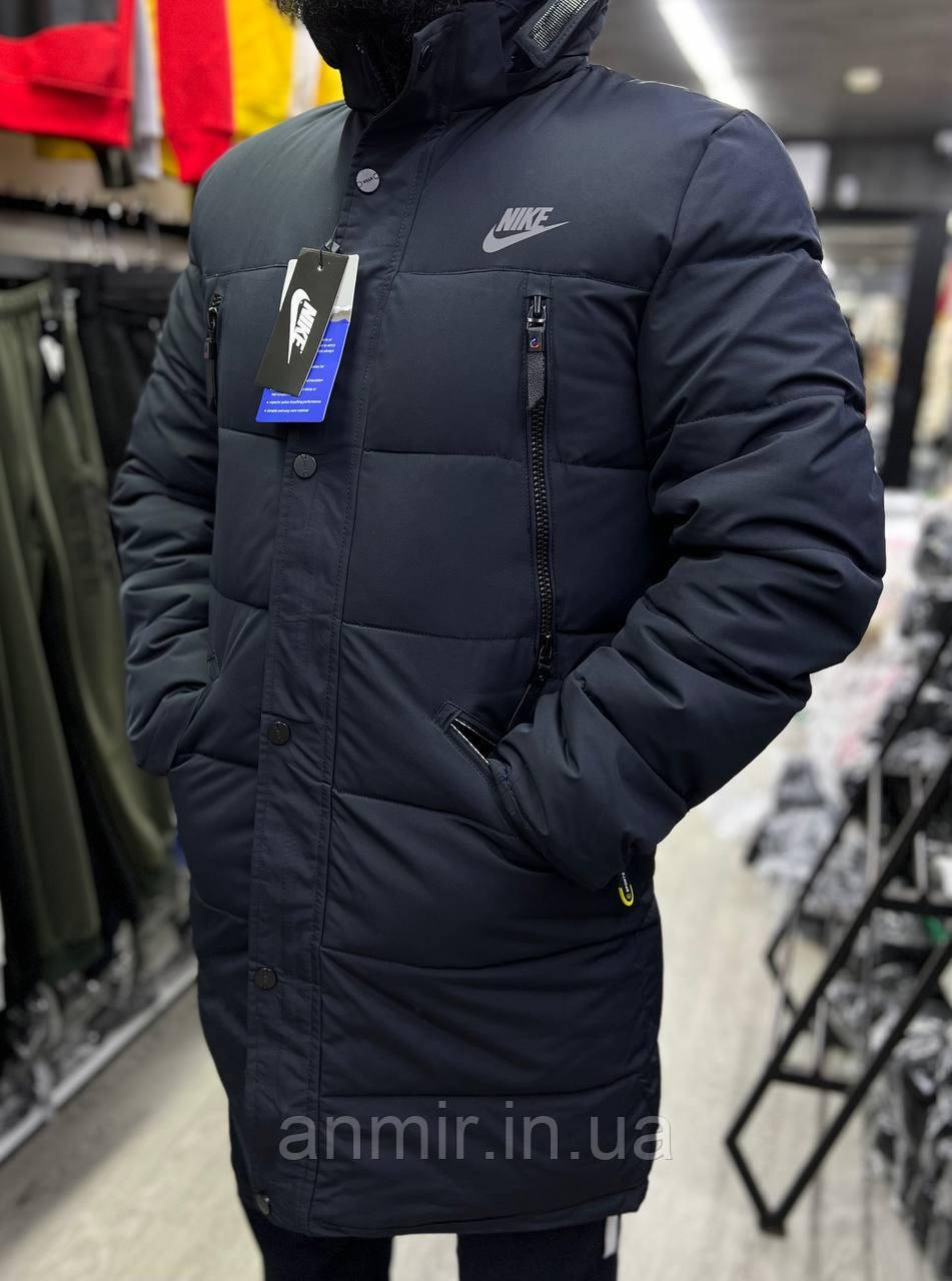 Куртка зимова чоловіча з капюшоном і кишенями NIKE норма 48-56, синього кольору