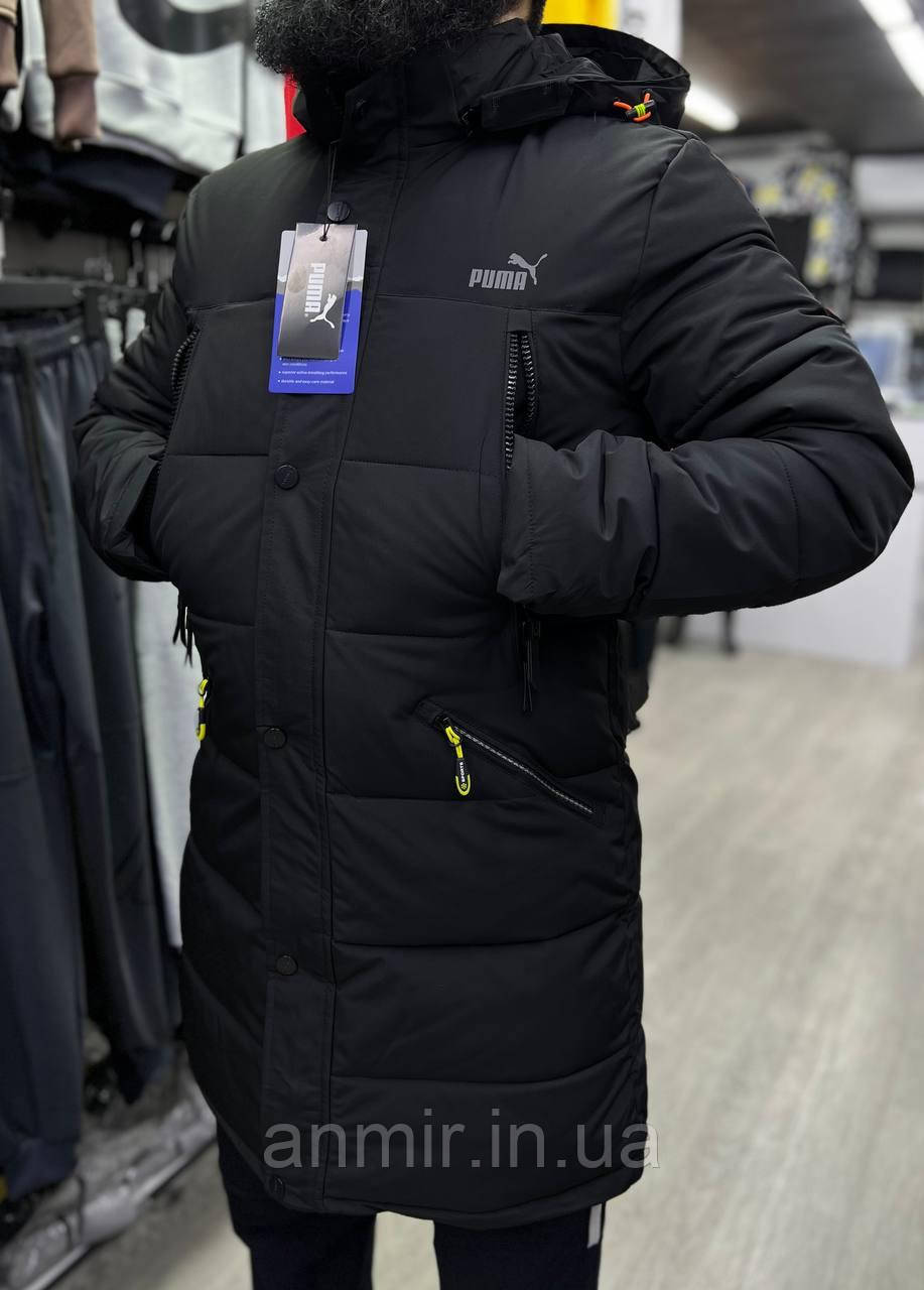 Куртка зимова чоловіча з капюшоном і кишенями PUMA норма 48-56, чорного кольору