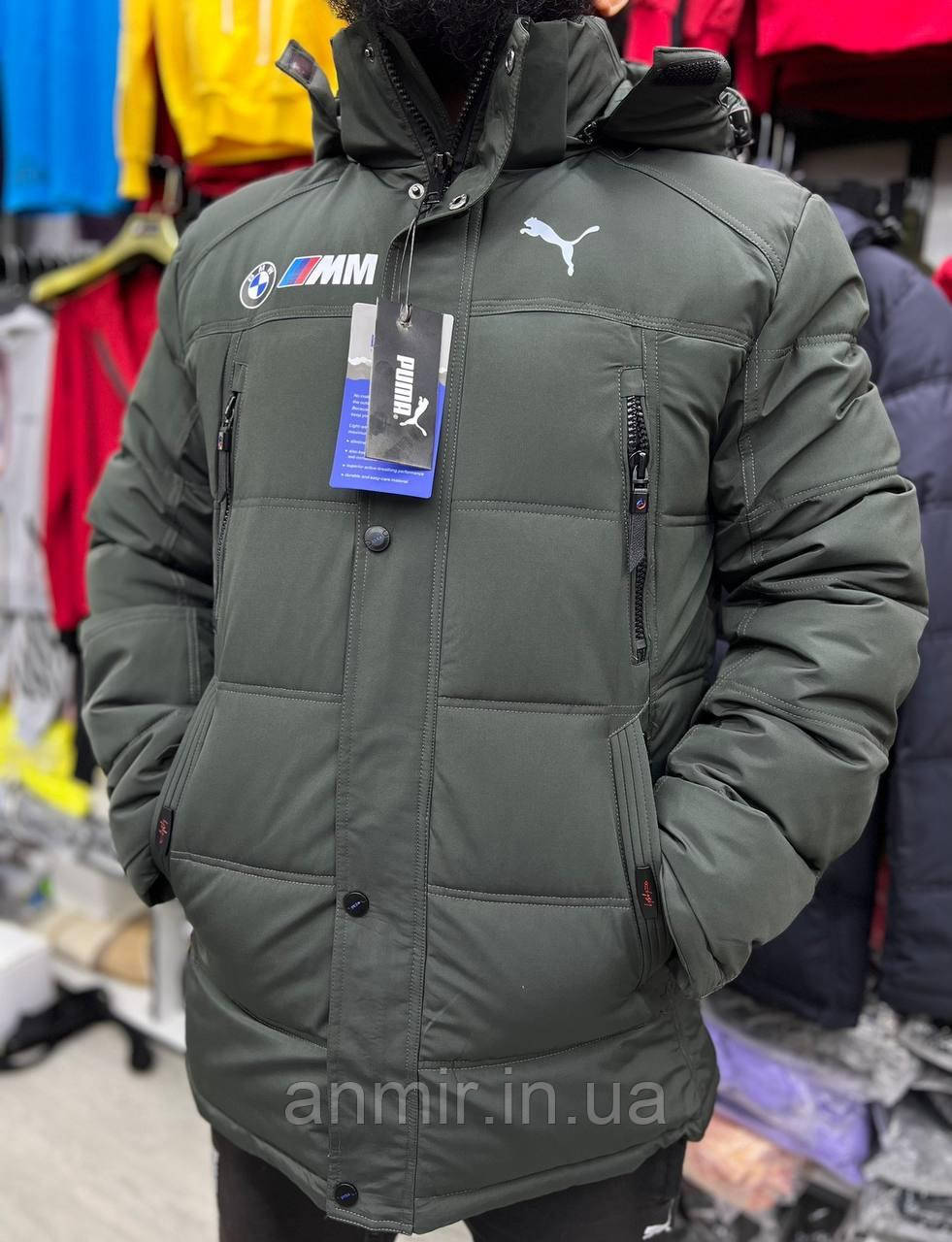 Куртка зимова чоловіча з капюшоном і кишенями PUMA BMW норма 46-54, сірого кольору
