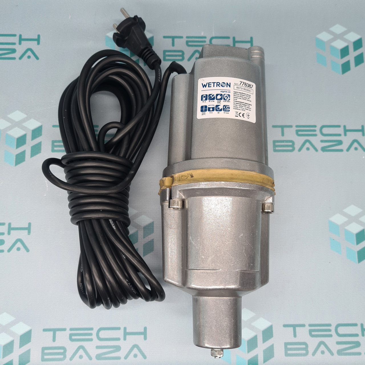 Вібраційний Насос 0.25 кВт H 75м Q 18л/хв Ø100мм 10м кабелю нижній забір WETRON (WVM60-1) (778387)