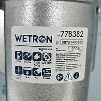 Вібраційний Насос 0.25 кВт H 75м Q 18л/хв Ø100мм 10м кабелю верхній забір WETRON (WVM60) (778382), фото 3