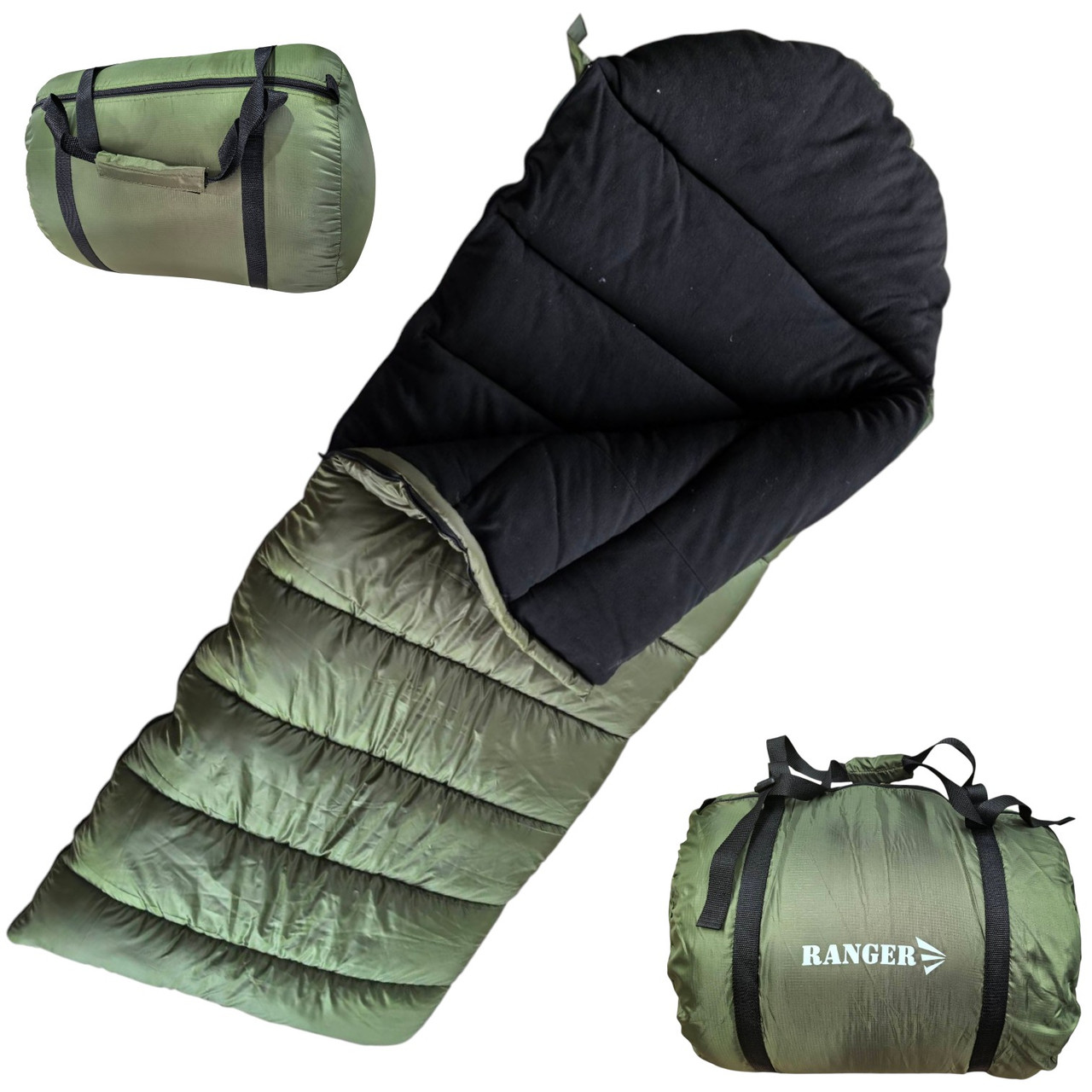 Спальний мішок-ковдра зимовий Ranger Winter 225х85 см, спальник військовий теплий на флісі хакі, фото 1