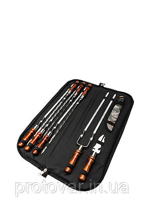 Набір шампурів Enot-1 Brown у сумці подарунок чоловіку для шашлику барбекю полювання риболовлі, фото 1