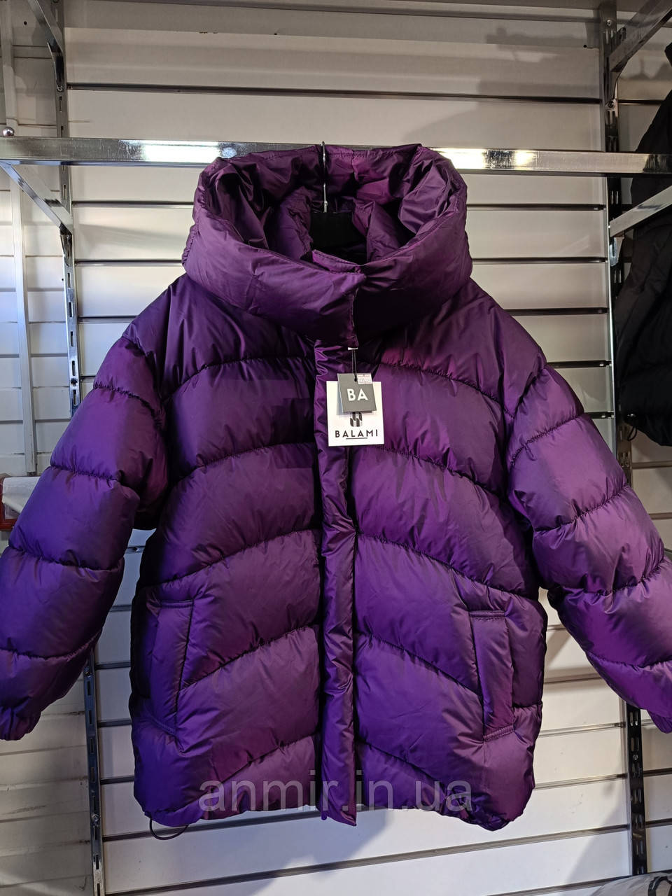Куртка жіноча зимова оверсайз із капюшоном норма 42-44, фіолетового кольору