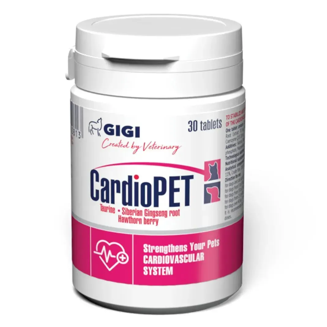 Таблетки Gigi CardioPet для зміцнення та підтримки серцево-судинної системи у котів та собак 30шт, фото 1