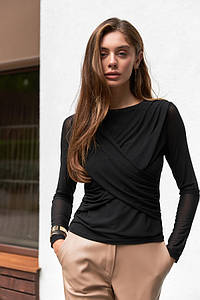 Чорна кофта лонгслів жіноча на осінь сітка