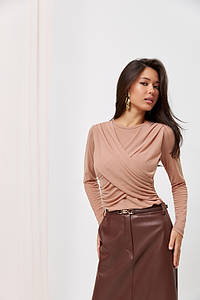 Кофта лонгслів жіноча на осінь сітка бежева