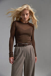 Кофта лонгслів жіноча на осінь сітка шоколадна