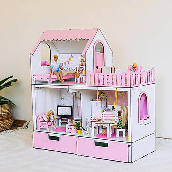 "МРІЯ з органайзером" ляльковий будиночок NestWood для Барбі, рожевий + вітальня