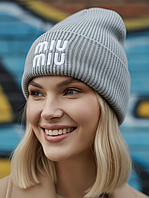 Шапка унісекс Shovel Miu Miu тепла з відворотом сіра