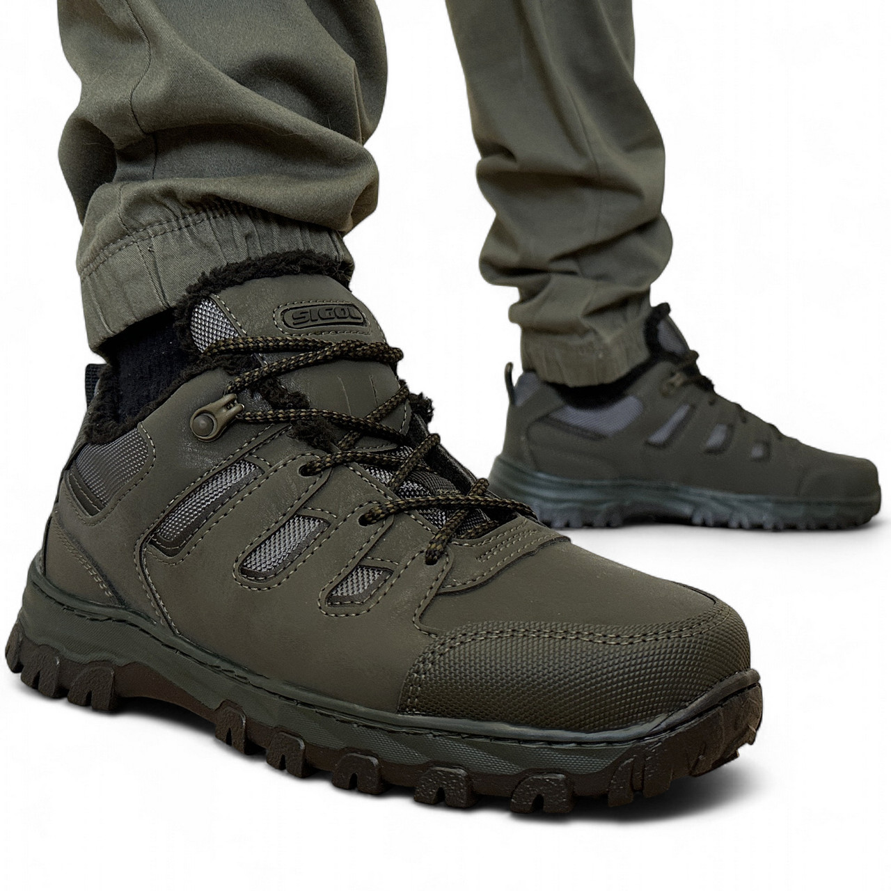 Кросівки чоловічі зимові на хутрі хакі (Сгб-11-4), фото 1